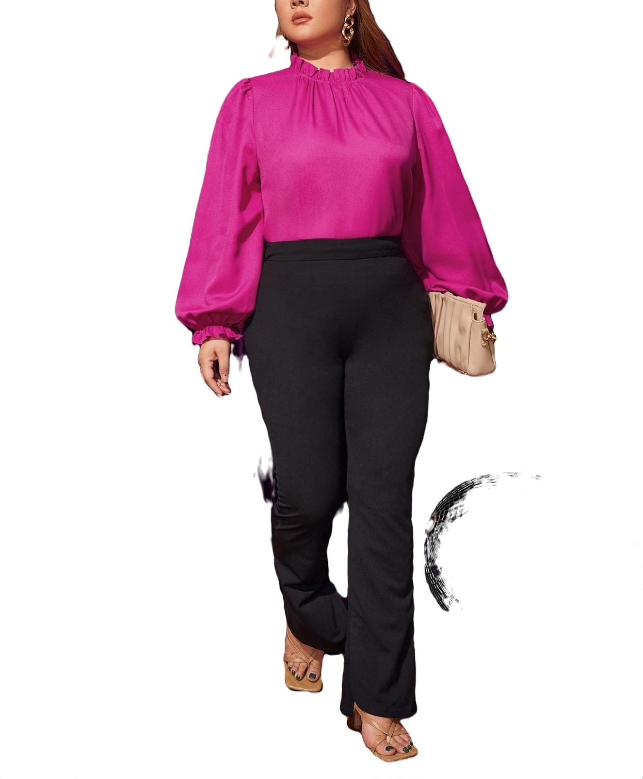 Add Elegant Plus Size Fashion Blouse Women Stand Collar Long