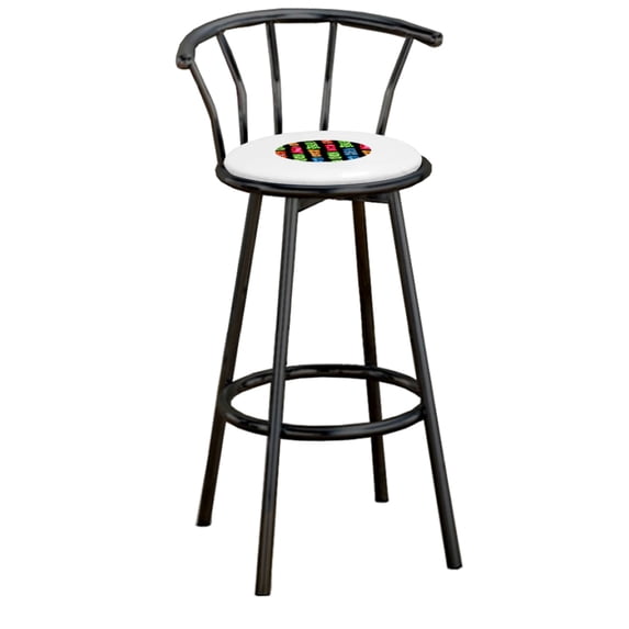 The Furniture King Bar Stool Black Metal with a Tiki or Tropical Themed Decal (Tiki Black Small - White)
