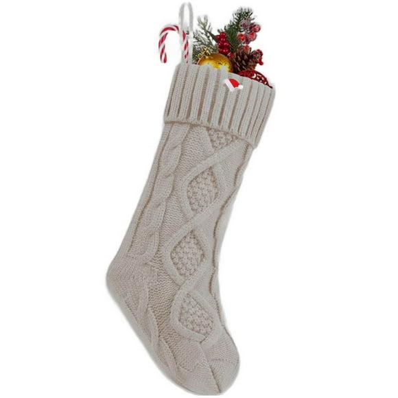 CY5O5ee Knitted Stockings Christmas Decorations Embroidered Bags Gift Fireplace Xmas Tree Stocking Ornaments for Holiday Family Friends, White