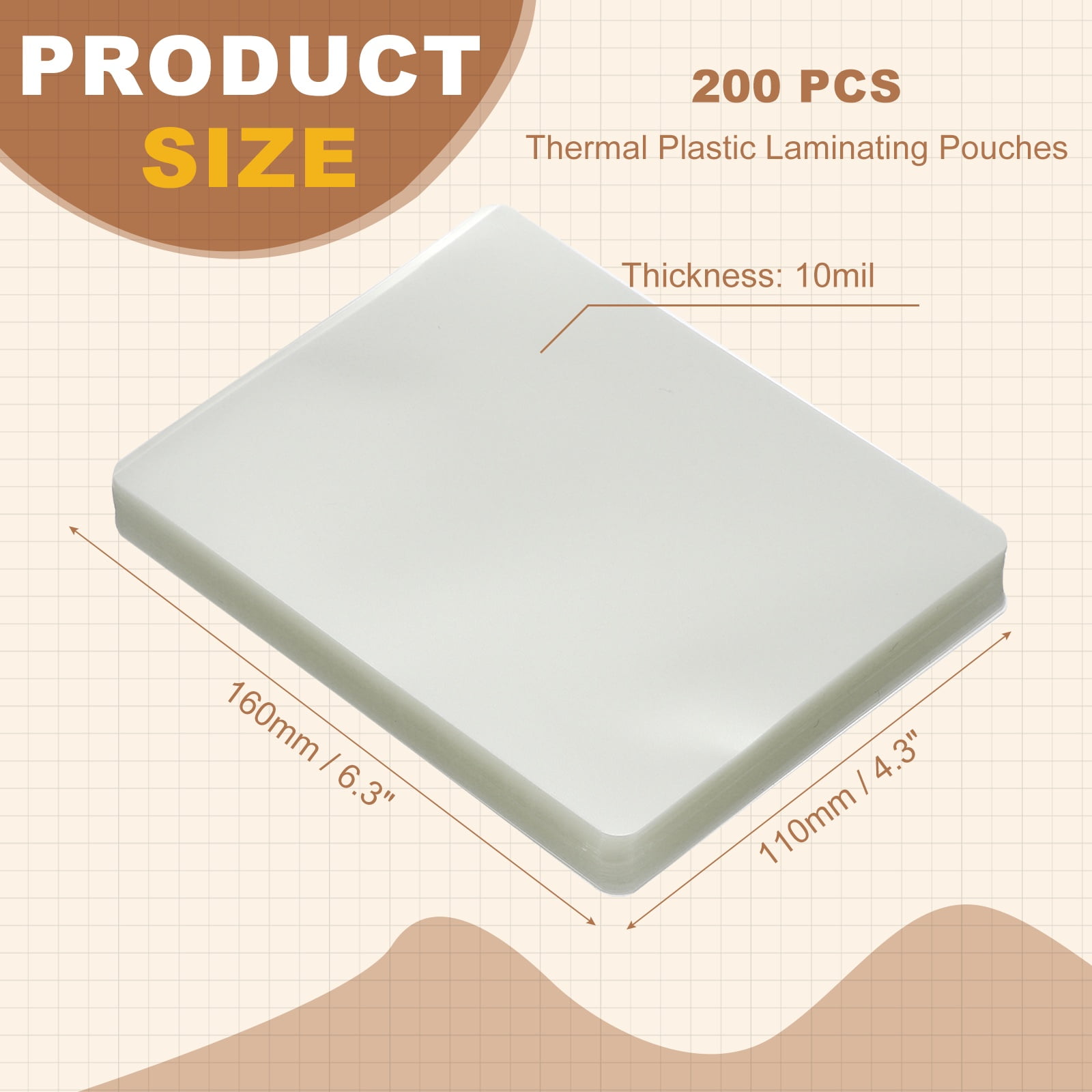 Uxcell 6.3x4.3" 10 Mil Thermal Plastic Laminating Pouches, 200Pcs Laminating Sheets Protection for Heat Seal Documents Menus Photos Work Permits Pass Cards ID Cards, Clear