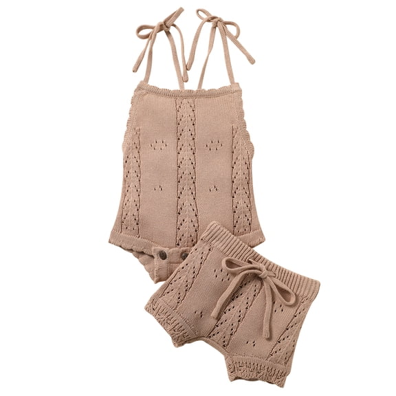 LMLYSoH Baby Girl Boy Shorts Suits Solid Color Sling Knit Romper Drawstring Shorts Birthday Gifts