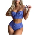 thumbnail image 2 of Women's Two Piece Swimsuit Set Plaid Print Push Up Bra with Panties Slim Fit Bikini for Beach Vacation,Blue,3XL, 2 of 5