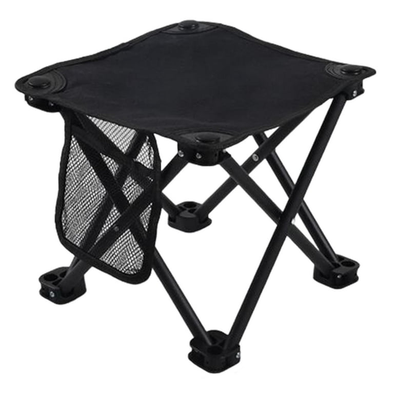 Non-slip Stainless Steel Camping Stool with Side Bag Storage Bag  Retractable Foot Stool Folding Chair black large