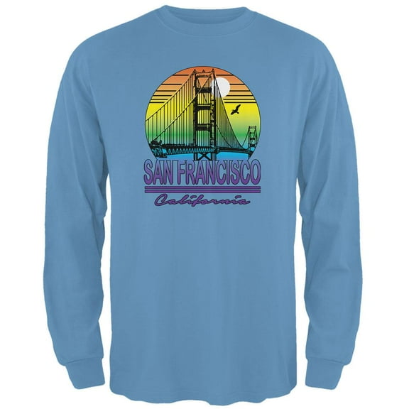 Bridge San Francisco California Rainbow Gradient Mens Long Sleeve T Shirt Carolina Blue X-LG