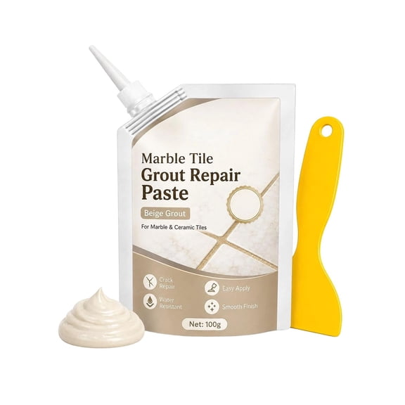 Beige Marble Tile Grout Repair Paste, 100g Waterproof Tile Grout Sealer & Crack Filler with Nozzle, for Ceramic & Stone Tiles