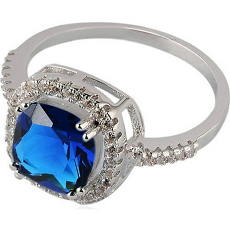 - Swarovski Elements 14kt White Gold-Plated Cushion-Cut September Sapphire Ring