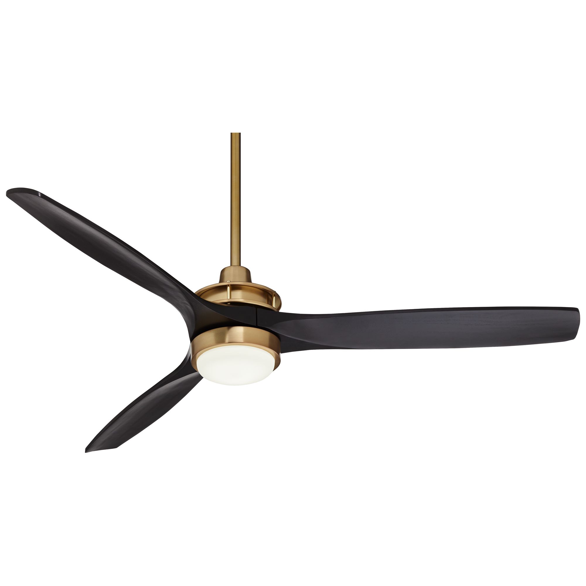 Casa Vieja 52" Windspun Indoor Ceiling Fan 3 Blade LED Light Remote Control Soft Brass Finish Motor Matte Black Finish Wood Blades