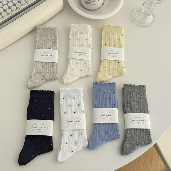 Womens Mid Tube Socks 7 Pairs Cute Soft Thin Breathable Crew Socks Size5-8