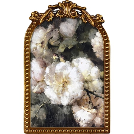 Home Decor Collection 6x8 Gold Ornate Arch Tabletop Framed Dior Floral Art with Metal Easel Back, White Flowers Crystex Textured Finish Vintage Decorative Accent