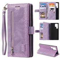 Feishell for Samsung Galaxy S22 Ultra Wallet Case with Wrist Strap,for Women Men,Luxury PU Leather Zipper Pocket Magnetic Clasp Folio Flip Holder ID Credit Card Slots Shockproof Phone Cover,Purple