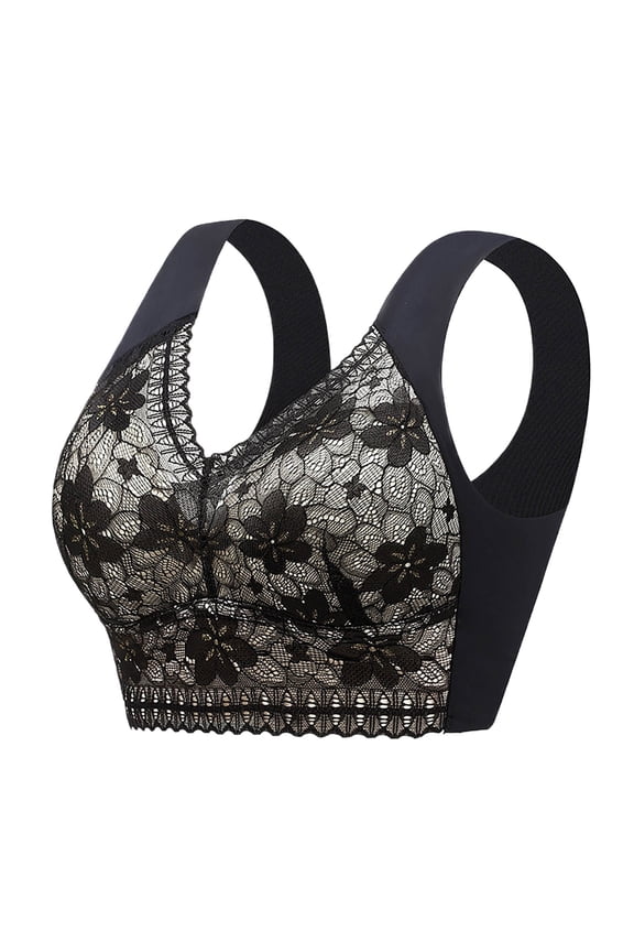 Womens Front Buckle Lace Trim Wireless Movement Seamless Adjustable Yoga Sleep Comfort Support Bra
