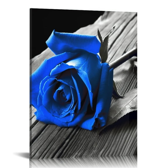 JRXY Canvas Wall Art Room Decorations Modern Black White Blue Rose Floral Pictures on Grey Valentine'S Day Flower Paintings Decor Turquoise Artwork Living Women Bedroom 12x16 in