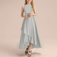 thumbnail image 2 of felwors Girls Sleeveless Party Dresses Tween Girls Satin Trendy Pageant Bridesmaid Wedding Guest Gown Irregular Ruffle Hem Grey, 12-14Years, 2 of 7
