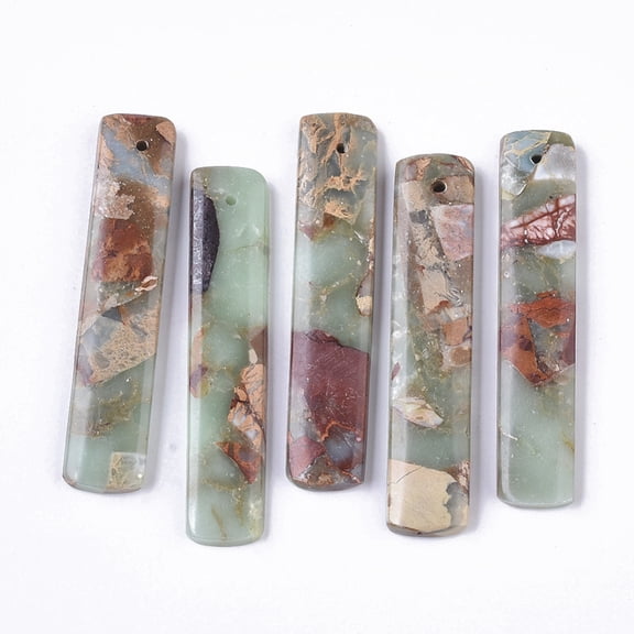 Natural Aqua Terra Jasper Pendants Rectangle 48x10x4mm Hole: 1.2mm