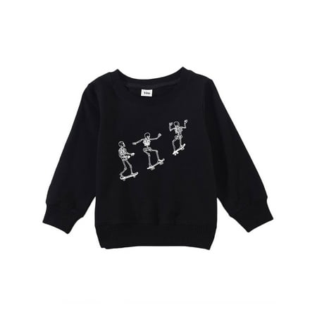 

Canrulo Halloween Parent-Child Outfit Long Sleeve O-Neck Solid Color Skeleton Skateboard Print Tops Black Kid 4-5 Years
