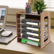 Loyalheartdy 7 Tiers Wood Letter Tray Organizer Desktop Tidy Rack File Sorter Holder A4 Paper Folder Shelf for Home Office School