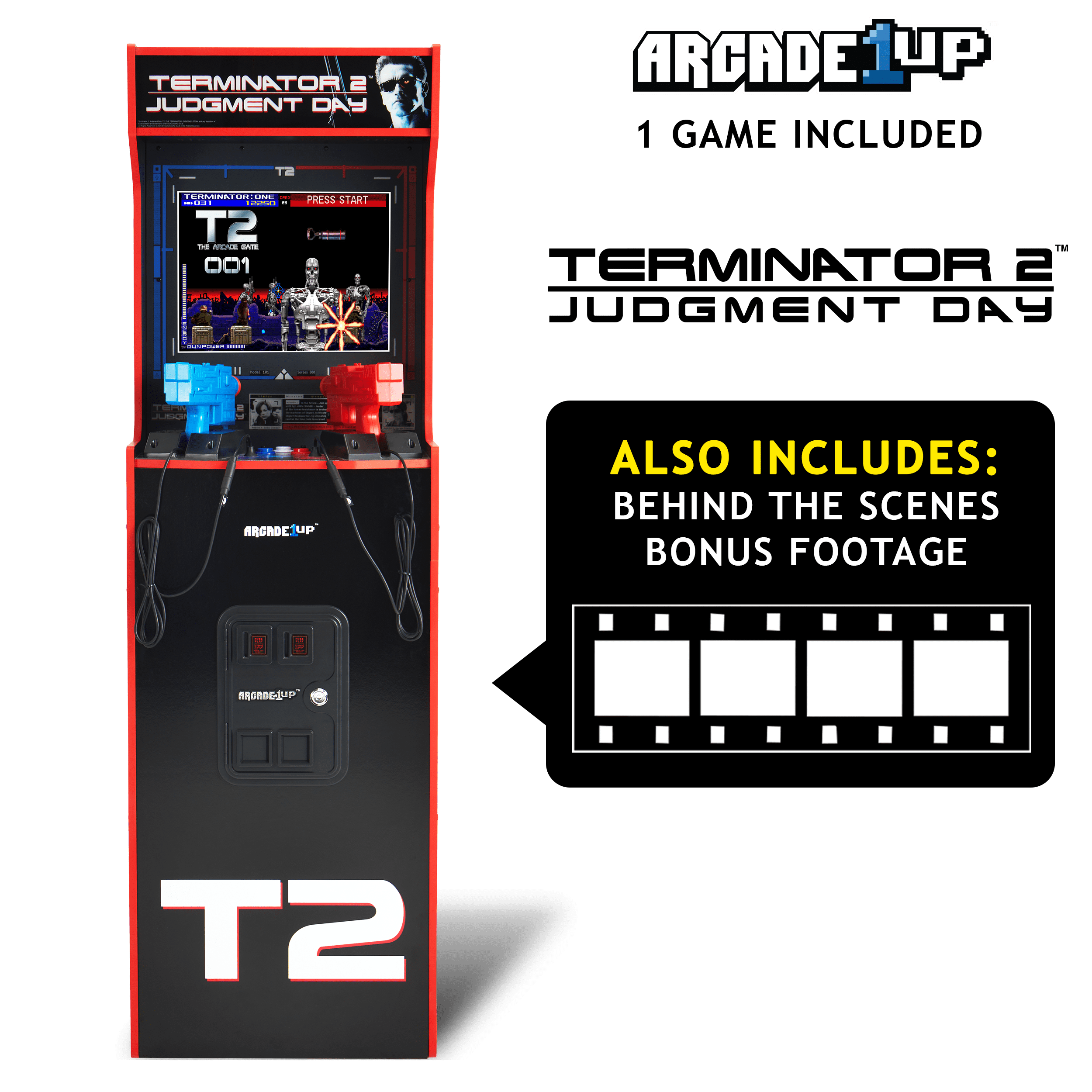 Arcade1Up Terminator 2 Deluxe Arcade Machine – 17" Color Screen, Real-Feel Arcade Light Guns, Wi-Fi Leaderboards, Classic Video Game, Perfect for at-Home Gaming