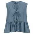 thumbnail image 4 of Women's Y2k Tie Front Denim Vest V Neck Ruffle Hem Sleeveless Peplum Jean Top Shirt,Womens Denim Tie Front Tops Babydoll Peplum Puff Sleeve Jean Shirts Crew Neck Summer Casual Bow Blouses, 4 of 7