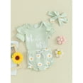 thumbnail image 4 of Musuos Baby Girls 3 Piece Outfits 6 12 18 24M Letter Print Short Sleeve Romper and Daisy Print Shorts Cute Headband Summer Clothes, 4 of 10