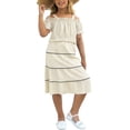 thumbnail image 2 of Avrnliq Girls Boho Two Piece Outfit, Beige Ruffle Square Neck Top & Tiered Skirt Set, Lightweight Summer Casual Outfit for Big Kids Tweens 8-14 Years,Size 11-12T, 2 of 9