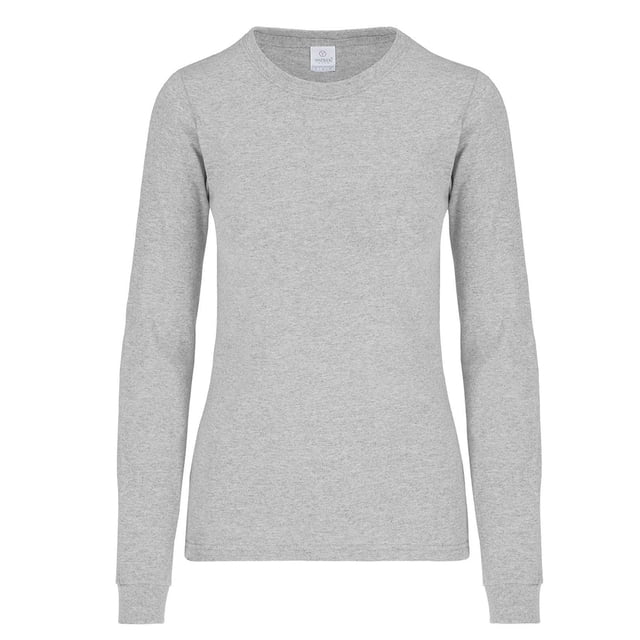 Playera Cuello Redondo Manga Larga con Silueta para Dama · 90% Algodón 10% Poliéster · Color Gris Jaspe