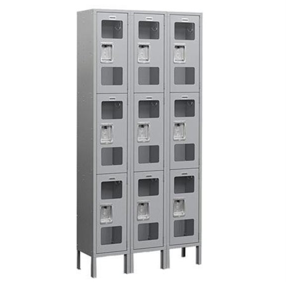 12" Wide Triple Tier See-Through Metal Locker - 3 Wide - 6 Feet High - 12 Inches Deep - Gray - Assembled