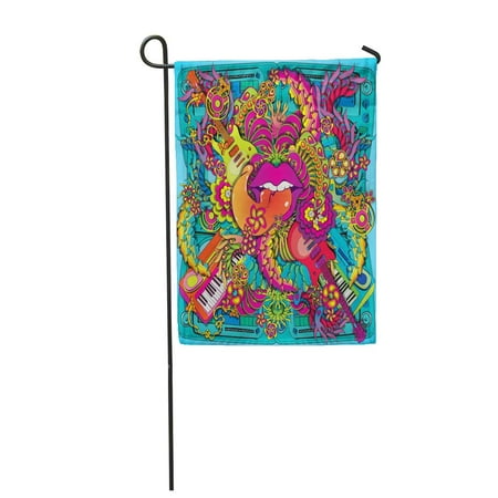 LADDKE Colorful Hippie Vibrant Music Lips Pop Swirl Kitsch Synth Garden Flag Decorative Flag House Banner 12x18