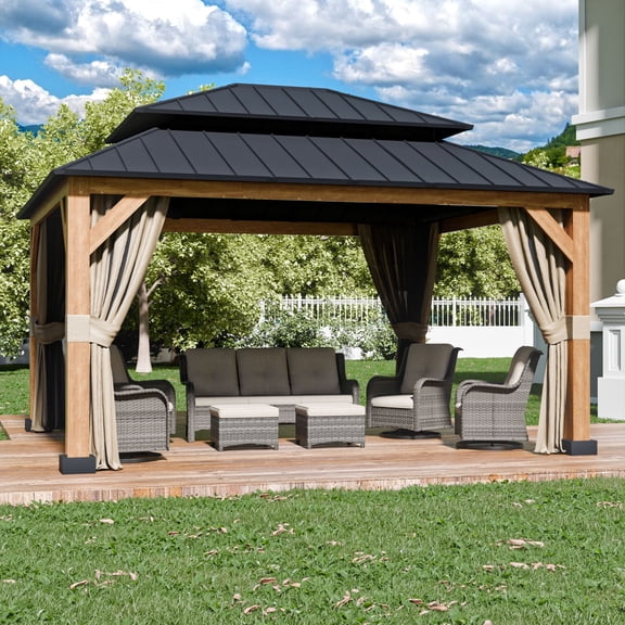 MeetLeisure 15 ft. W x 13 ft. Aluminum Double Roof Patio Hardtop Gazebo for Patios, Lawn and Backyard