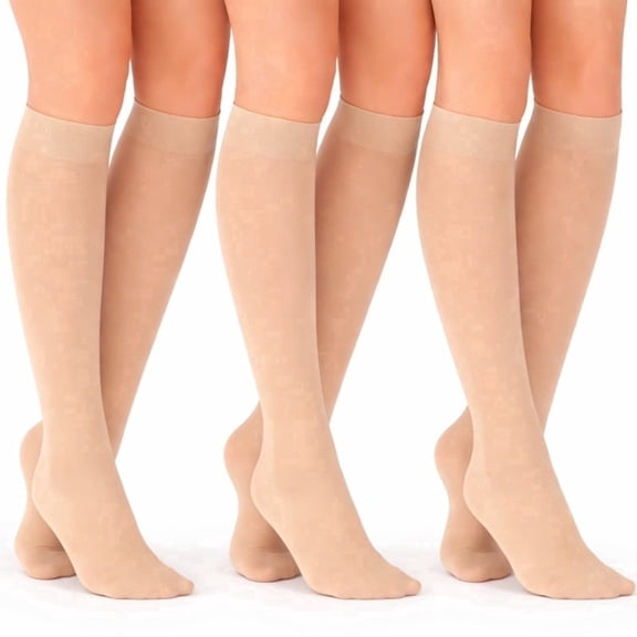 Diamond Star Women's Knee High Socks Trouser Socks, Stretchy Soft Thin Material (Beige - 6 Pairs, Socks Size 9-11, Fit Women's Shoe Size 4-10.5)