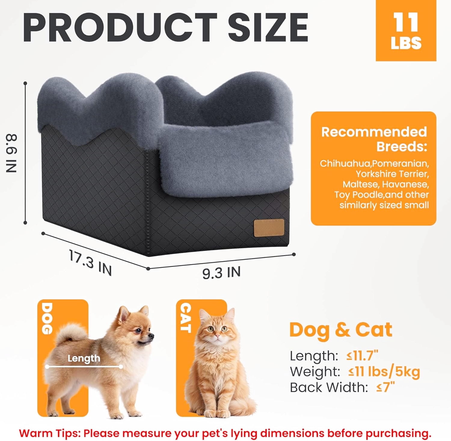 Portable Anti-Collapse Pet Travel Car Seat in Black and Grey for Small Dogs