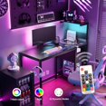 thumbnail image 5 of PetFurnishn Computer Gaming Desk with Power Outlet and LED Lights, Reversible Study Writing Table with Storage Shelves and USB Ports, PC Desk Home Office Workstation, Black, 5 of 9