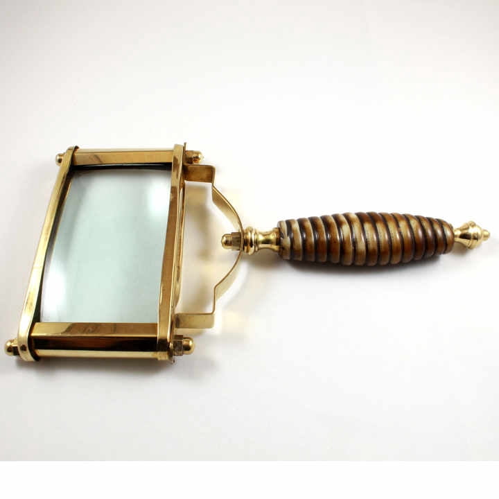 Maritime Treasures Nautical Brass Rectangular Magnifying Glass Lens with Beautiful Curvy Handle Grip Metal Material