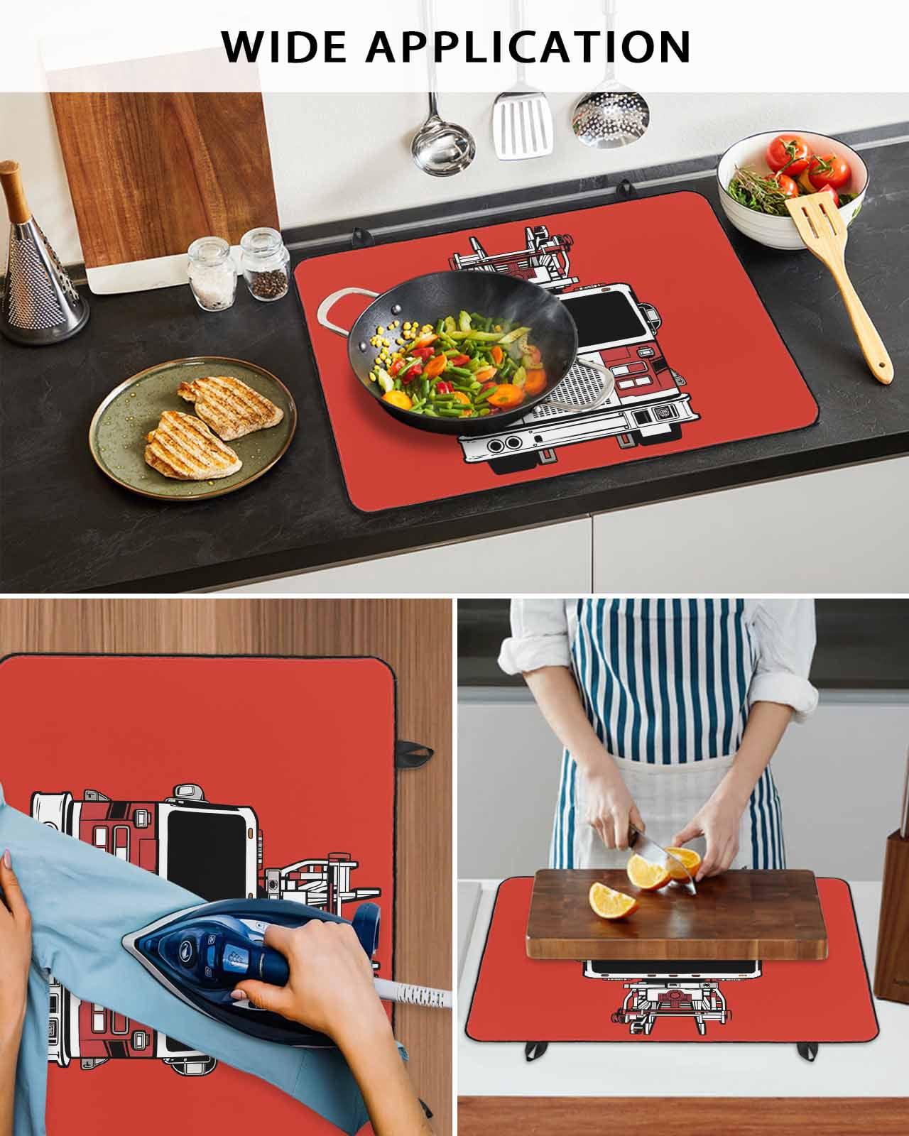 Large Induction Cooktop Protector Mat Cars Stove Top Covers for Electric Stove, Red Cartoon Funny Simple Truck Silhouettes Art Decorative Stove Burner Cover Mats, Glass Top Stove Cover