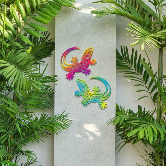 Outdoor Gecko Wall Art, 2 Pack Colorful PVC Lizard Decor, Tropical Gecko Wall Decoration for Garden Fence Home, 12 Inch
