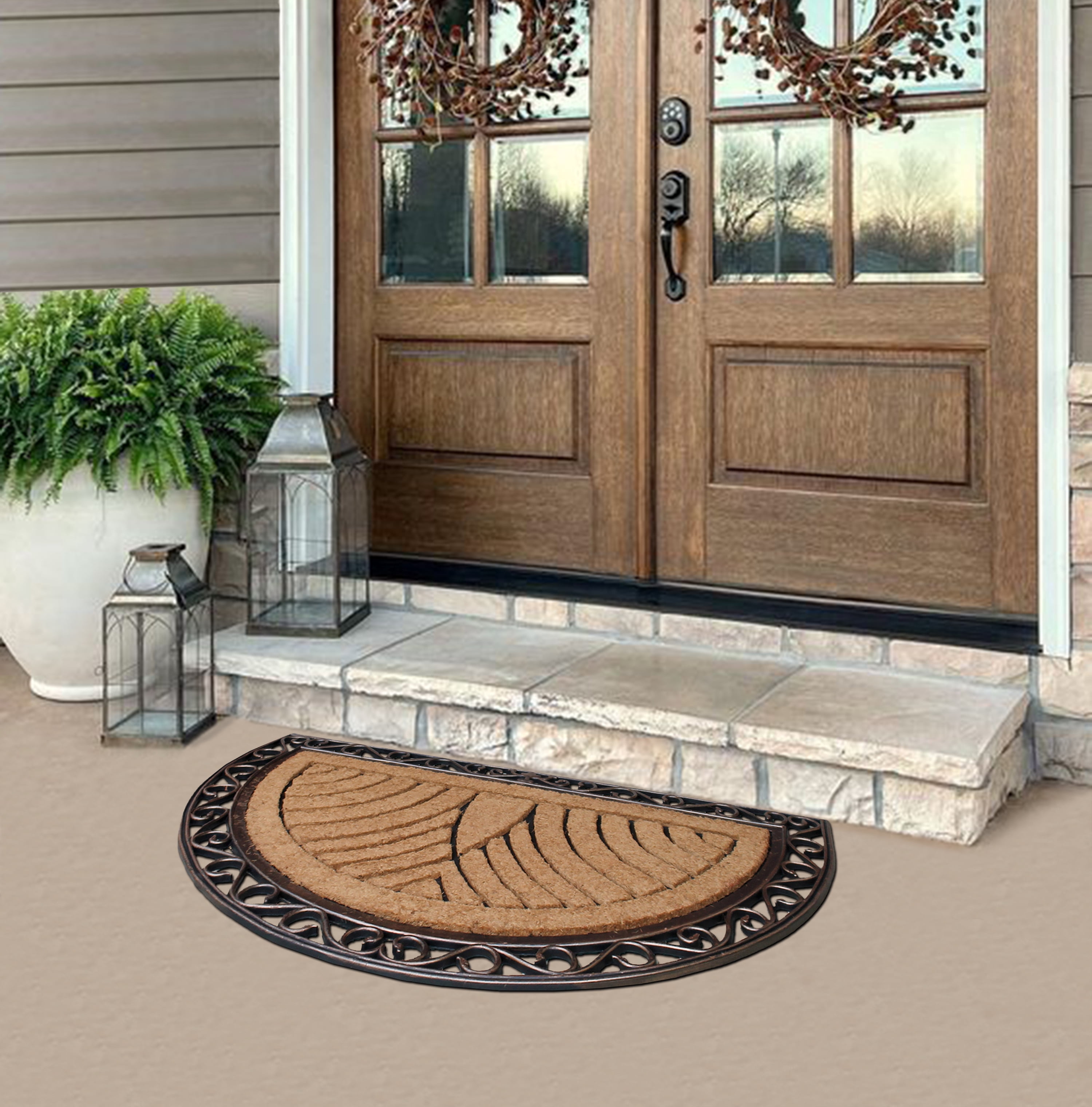 A1 Home Collections Natural Coir & Rubber Durable Anti-Shed Doormat, 30 x 48 Inch, Half Round Bronze