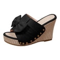 thumbnail image 5 of Rokmnt Womens Bow Wedges Dress Sandals 2026 Fashion Leopard Bride Wedding Bowknot Platform Chunky Heeled Slip on Pumps Casual High Heels Summer Shoes Black Size 6, 5 of 7