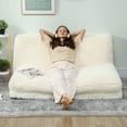 thumbnail image 6 of HOMCOM Contemporary Bean Bag Floor Sofa Bed, Plush Wide Folding Floor Mattress, Foam Filling Wall Couch Sleeper, Cream White, 6 of 9