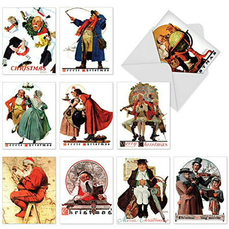 'M6036 M6036 Rockwell Holidays' 10 Assorted All Occasions Note Cards Featuring Vintage Artwork By The Well-Known American Artist Norman Rockwell with Envelopes by The Best Card