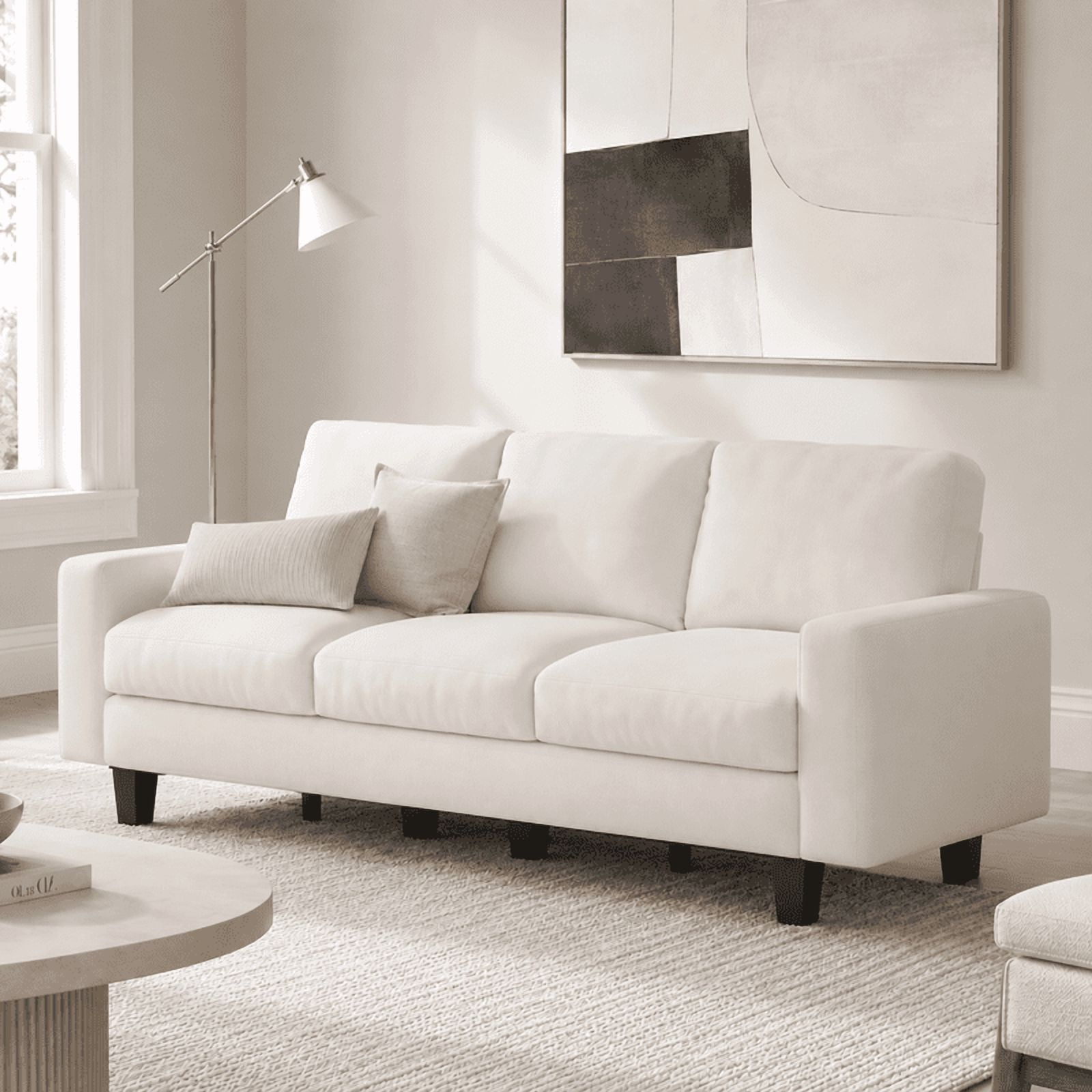 Merluxy 74.8" 3 Seater Sofa with 22" Deep Seat, Beige Couch for Living Room, Full Metal Support, for Bedroom & Apartment, Beige Linen