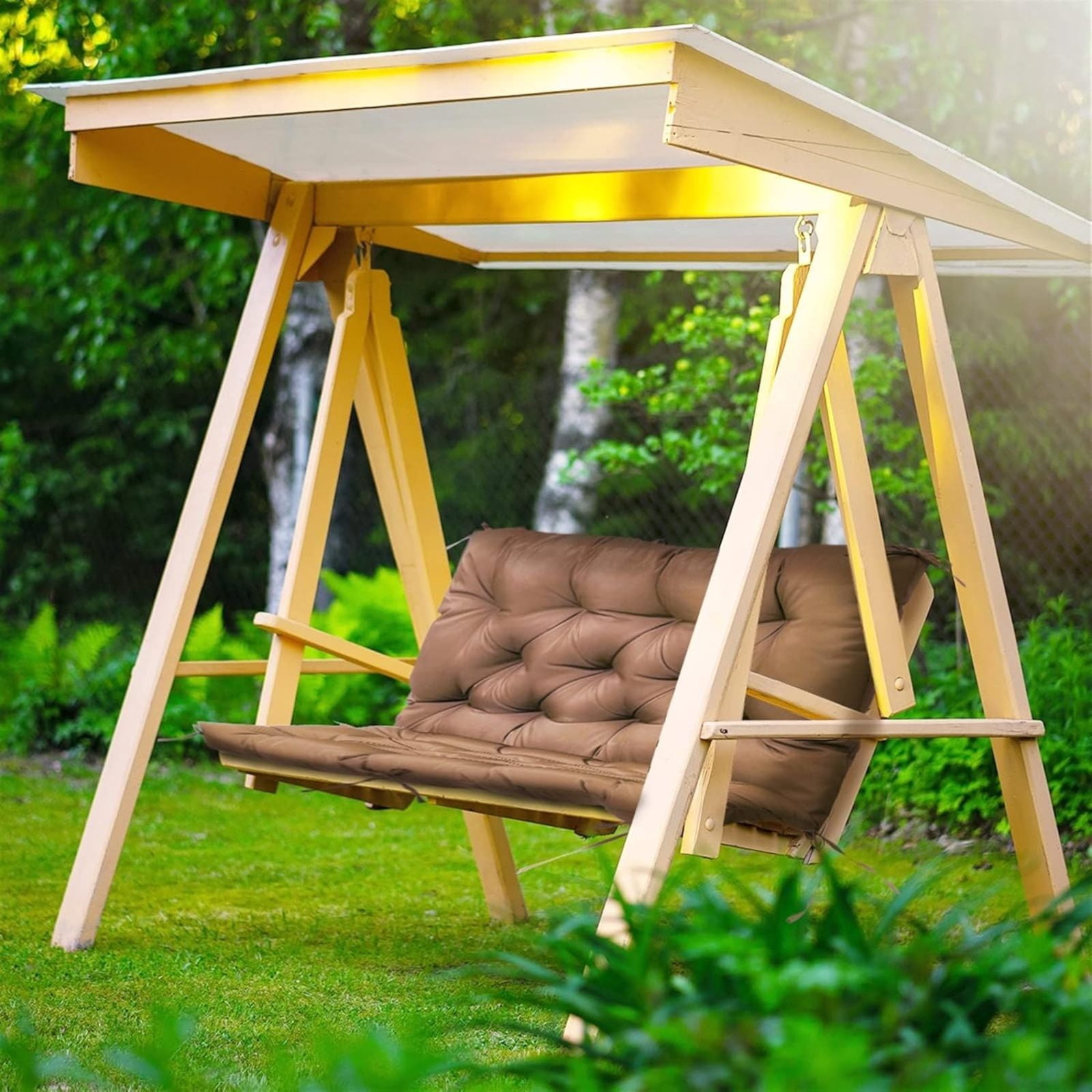 SQDWYGG Outdoor Swing Cushions with Backrest, 2 or 3 Person Seat Bench Replacement Waterproof Cushion for Outdoor Patio Porch Garden Furniture Swing Chair,Brown,59x39.4in
