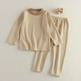 thumbnail image 2 of QUOTAY Winter Pajamas for Girls Long Sleeve Sleepwear Cozy Thermal Loungewear Soft Casual Home Outfit with Pants 12M-9Y Z01_Coffee，8-9 Years, 2 of 6