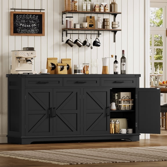 61.02" Tall Kitchen Pantry Storage Cabinet, Modern Wooden Pantry Cabinet with 2 Drawers & 6 Side Racks, Freestanding Organizer Cupboard for Dining Room, Living Room