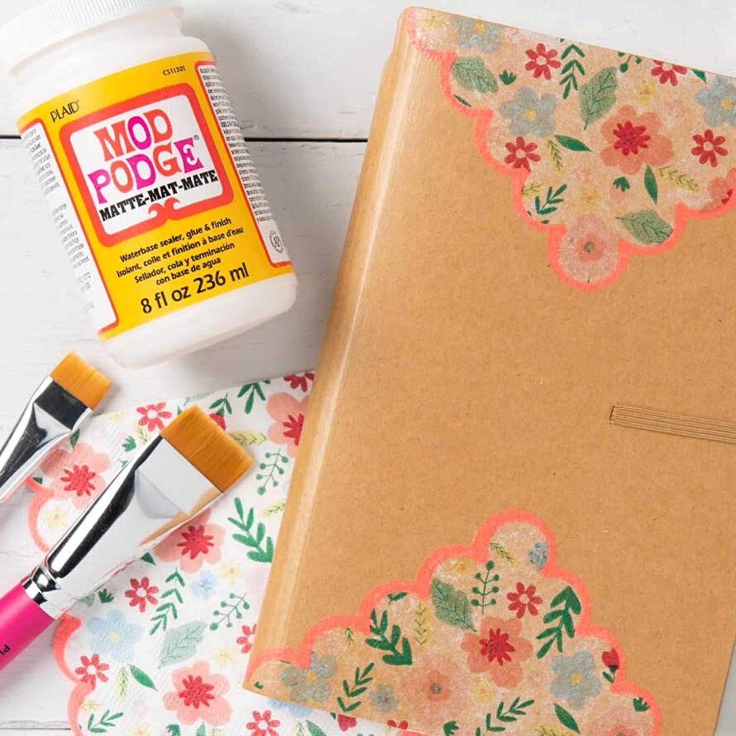 Mod Podge Complete Decoupage Kit-Two 16oz Bottles Waterbase Sealer/Glue Matte Gloss Finish with 4-pk Foam Brush Set, Clear