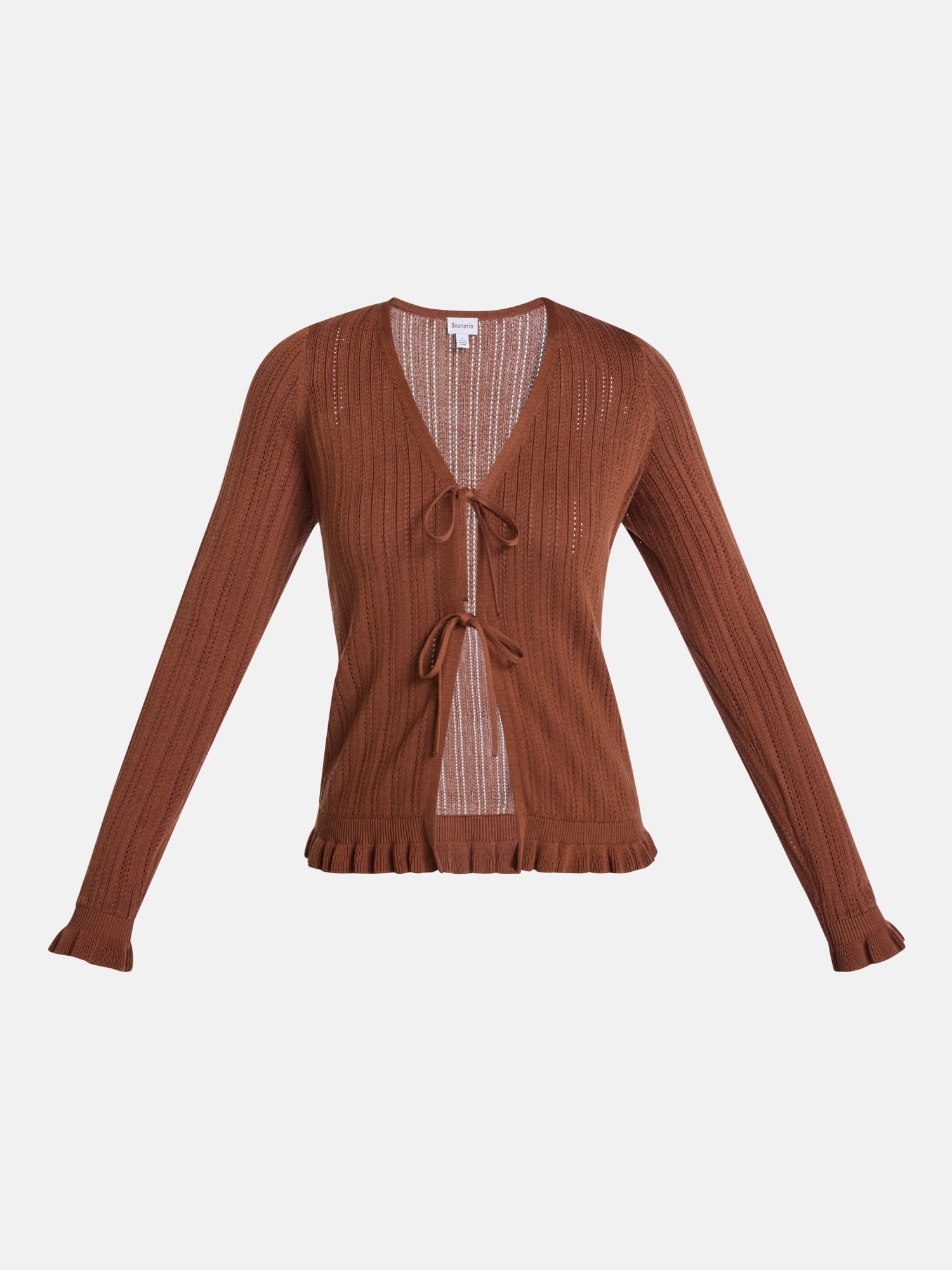 Scenario Women's Eyelet Tie Front Cardigan, Lightweight, Sizes XS-XXXL