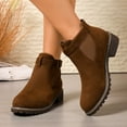thumbnail image 2 of Ankle Boots for Women 2025 Fashion Casual Suede Round Toe Chunky Low Heel Slip on Chelsea Booties Winter Fall Shoes Coffee Size 8.5, 2 of 8