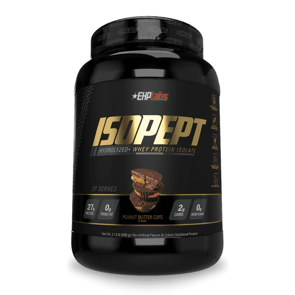 IsoPept Hydrolyzed Whey Protein Powder by EHPlabs - 100% Whey Protein Isolate & Hydrolysate, 27g of Protein, Non-GMO, Gluten Free, Fast Absorbing, Easy Digesting, 27 Serves (Peanut Butter Cups)