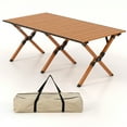 thumbnail image 4 of Costway Mesa de camping plegable de aluminio, mesa de picnic enrollable ligera con diseño de madera, mesa de playa portátil de altura baja con bolsa de transporte para camping, picnic, barbacoa, 4 of 5