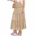 thumbnail image 6 of Tqcoqu Women's High Waist Smocked Ruffle Tiered Maxi Skirt Casual Flowy Long Skirt,Beige,Women's S-XL, 6 of 7