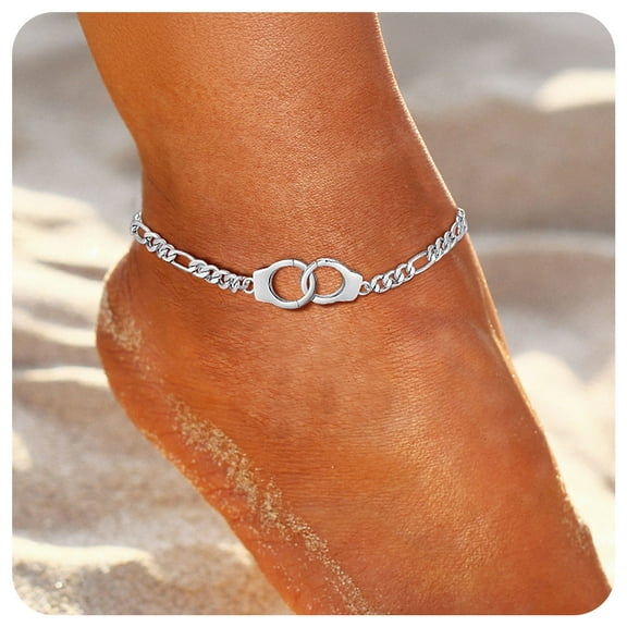 FindChic Handcuff Ankle Bracelets for Women Silver Anklets 8.5" Adjustable Ankle Chain Birthday Mothers Day Jewelry Gifts Her Mom Wife Lady Adults Age Ideas