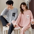 thumbnail image 3 of Pijamas de pareja para mujer, primavera y otoño, para niños, de algodón, de color liso, de manga larga, para otoño e invierno, para vivir en casa, 3 of 6